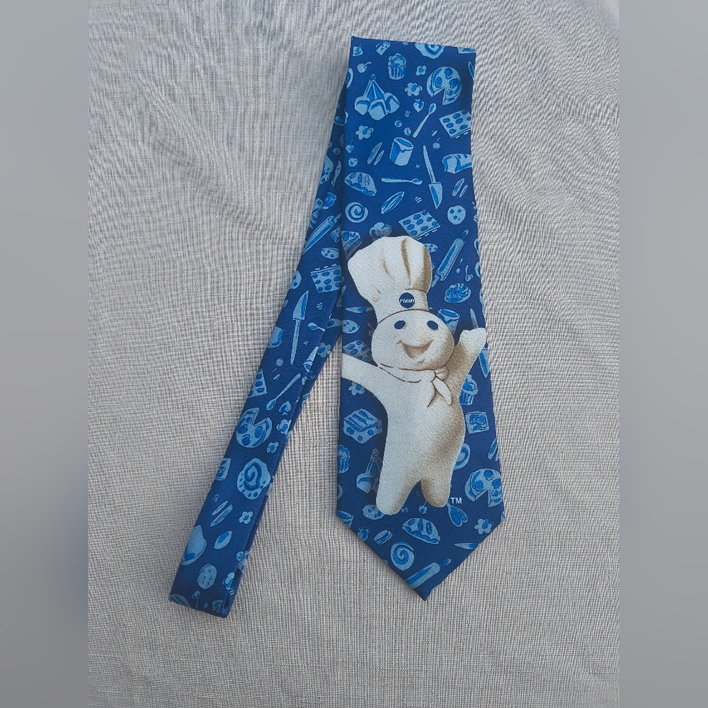 1998 Ralph Marlin Blue Necktie Featuring The Pillsbury Doughboy Mascot